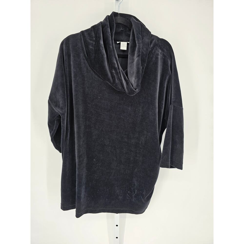 Joan Vass Women's 3/4 Sleeve Black Cowl Neck Cotton-Polyester Top Size 3